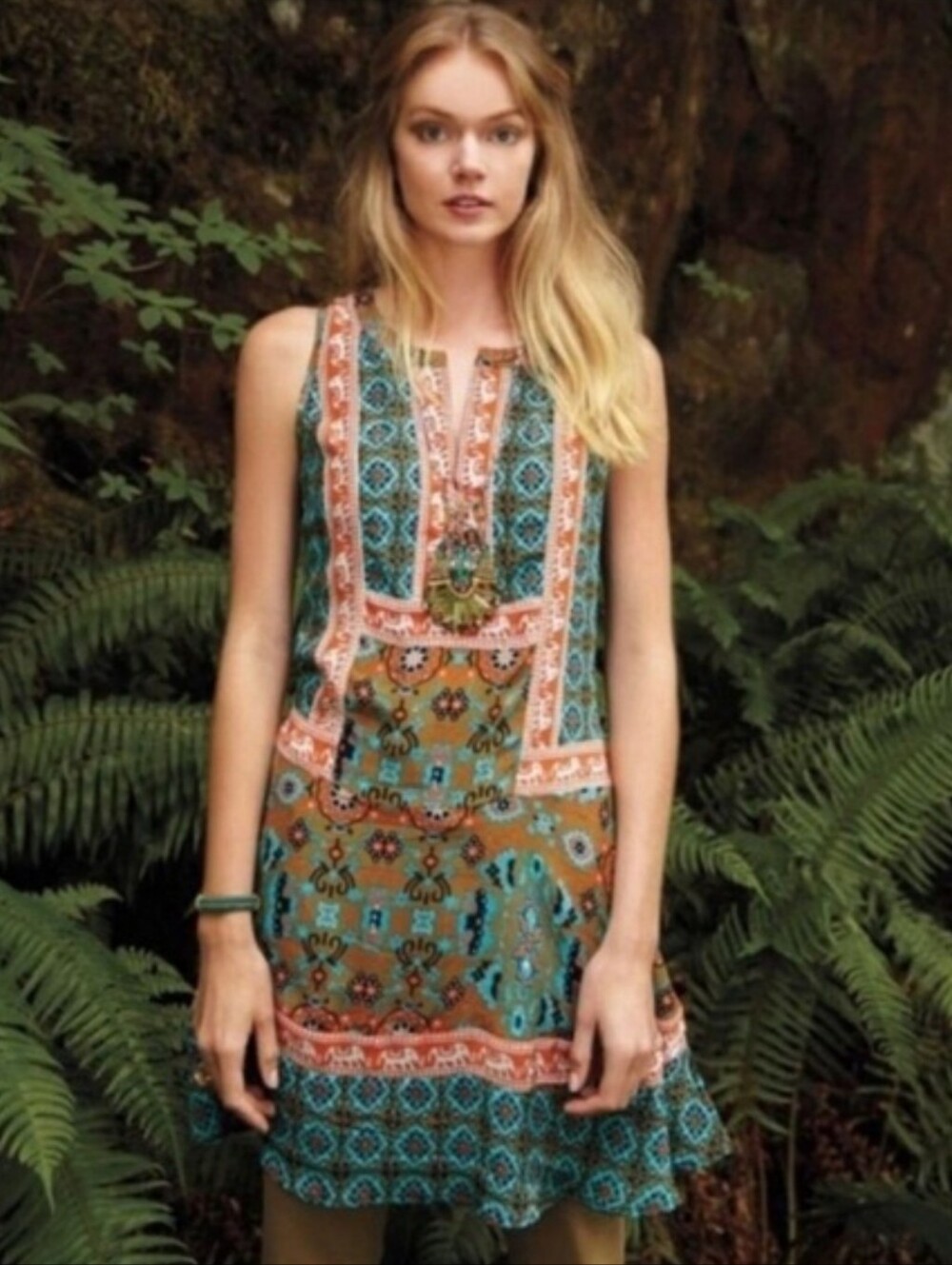 Anthropologie × Tolani 100% Silk Reva Tunic Dress Elephant Print Sleeveless XS